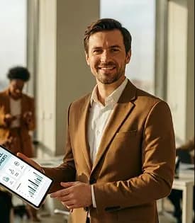 Manager holding a tablet for payroll adjustment review